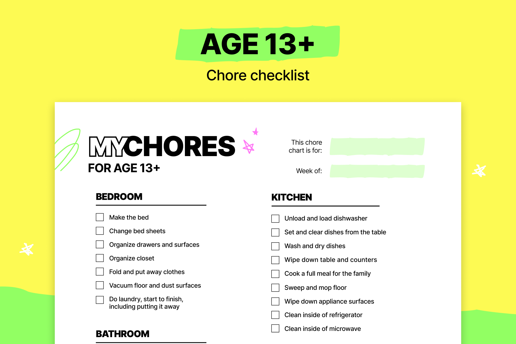 Teen And Tween Printable Chore Chart Sunshine And Hurricanes