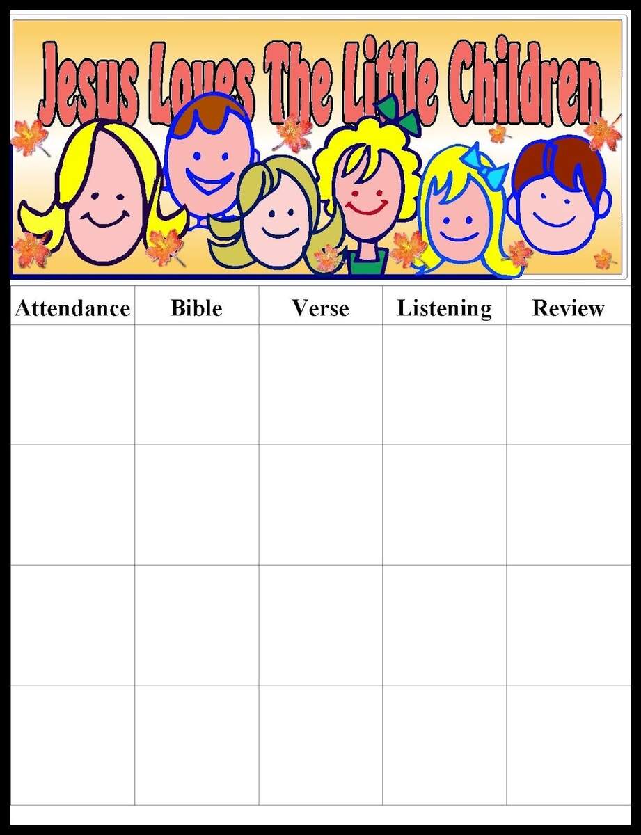 Sunday School Attendance Cards Kids Bible Teacher