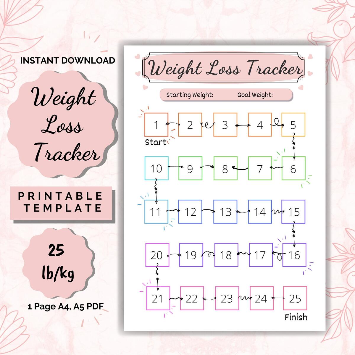 Printable Weight Loss Tracker Journal Digital Weight Loss Chart Weekly Weigh In Weight Loss Motivation Weight Loss Goal Tracker Etsy