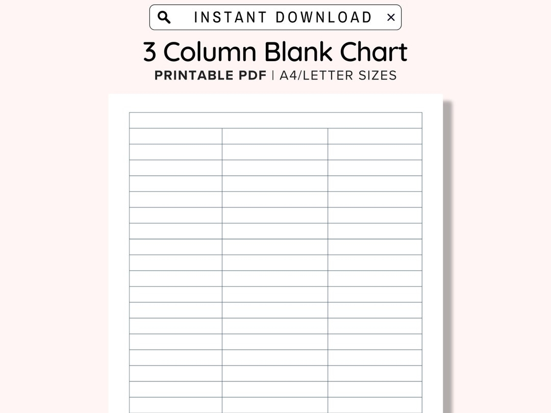 Printable 3 Column Blank Chart Text Input PDF Template US Letter Etsy