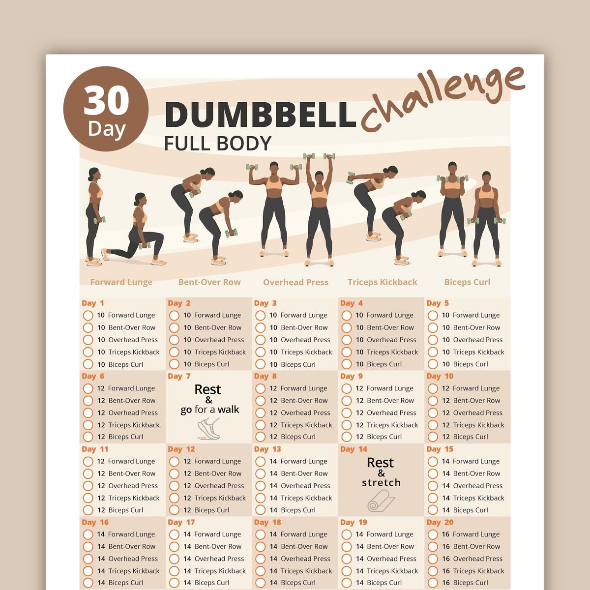 30 Day 30 Minute Full Body Workout For Beginners Workout Chart 30 Minute Upper Body Workout