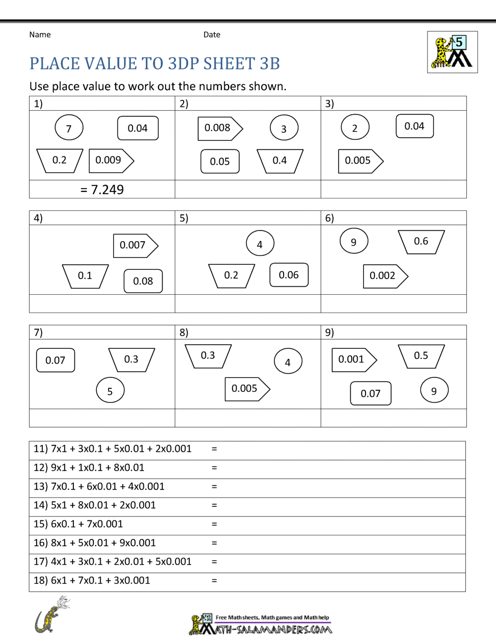 5th Grade Place Value Worksheets Decimal Place Value Worksheets 4th Grade