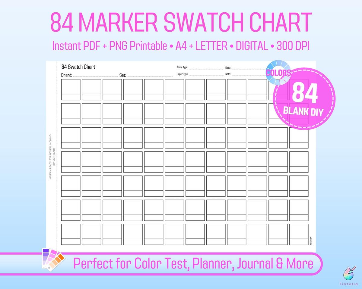 84 Color Swatch Chart Alcohol Acrylic Marker Printable PDF PNG Etsy