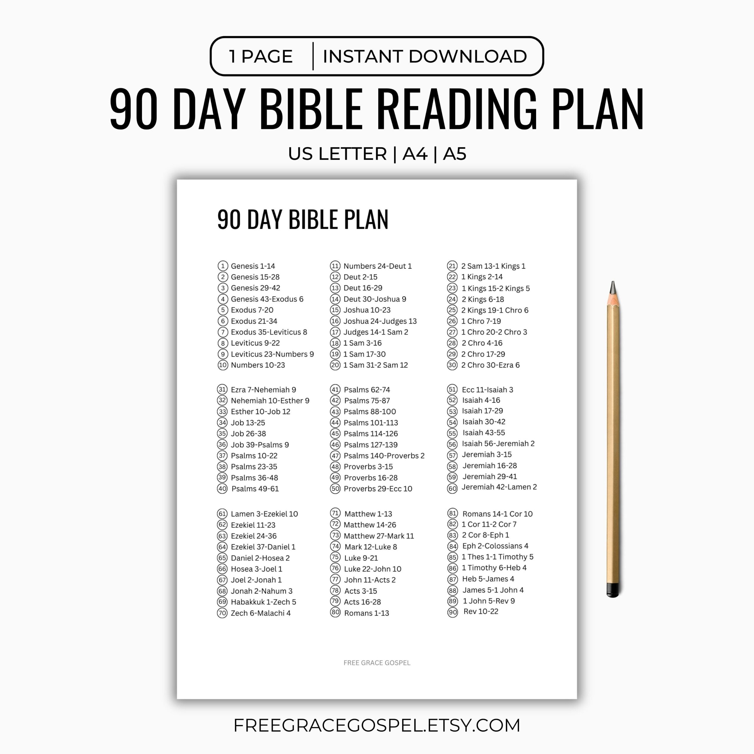 90 Day Bible Reading Plan Bible Plan Printable Start To Finish Beginning To End Faith Christian Study Journal US Letter A4 A5 Etsy Israel