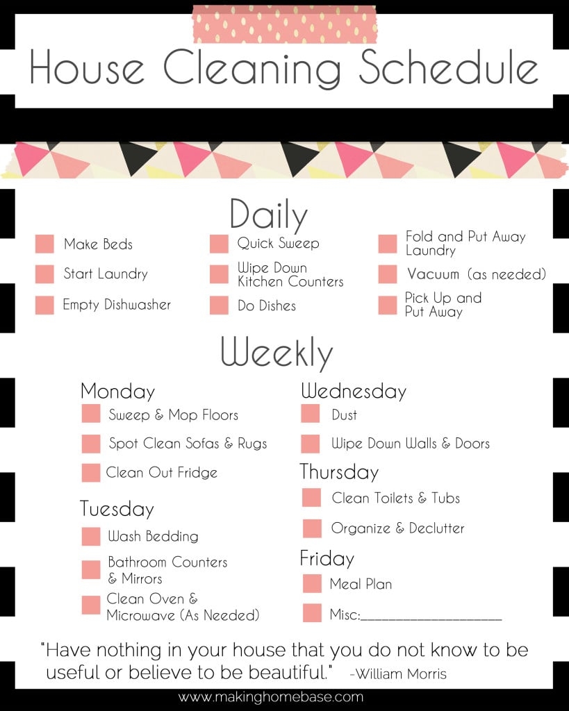 A Basic Cleaning Schedule Checklist Printable Printable Cleaning Checklists Daily Weekly Monthly Tasks