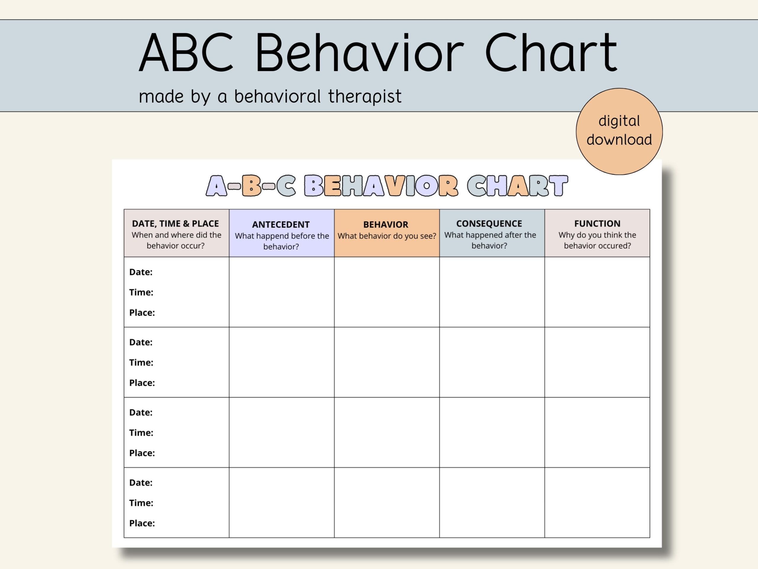 ABC Behavior Chart Printable Printable PDF Behavior And Behaviour Classful