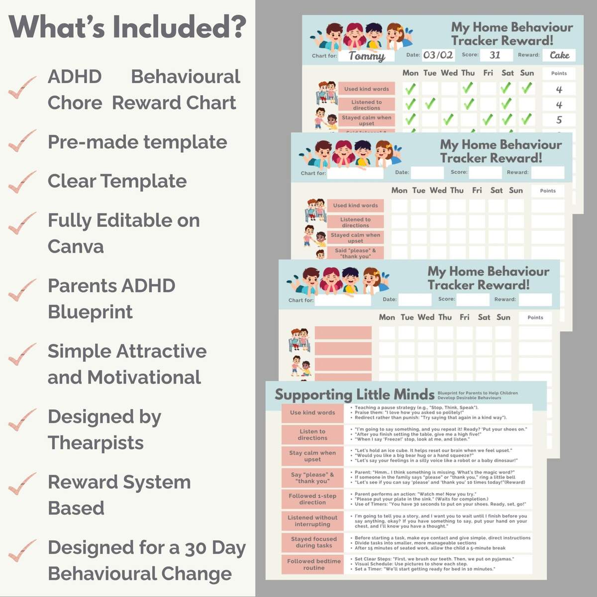 ADHD Home Behaviour Reward Chart 6 11 Years Old Etsy