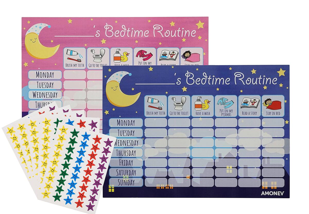 Amazon Amonev Bedtime Routine Chart Reward Chart For Sleep Training Twin Pack Chart For Boys Girls Toddlers And Young Children With 225 Star Stickers Included Office Products Amazon Amonev Bedtime Routine Chart Reward Chart For Sleep Training Twin Pack Chart For Boys Girls Toddlers And Young Children With 225 Star Stickers Included Office Products