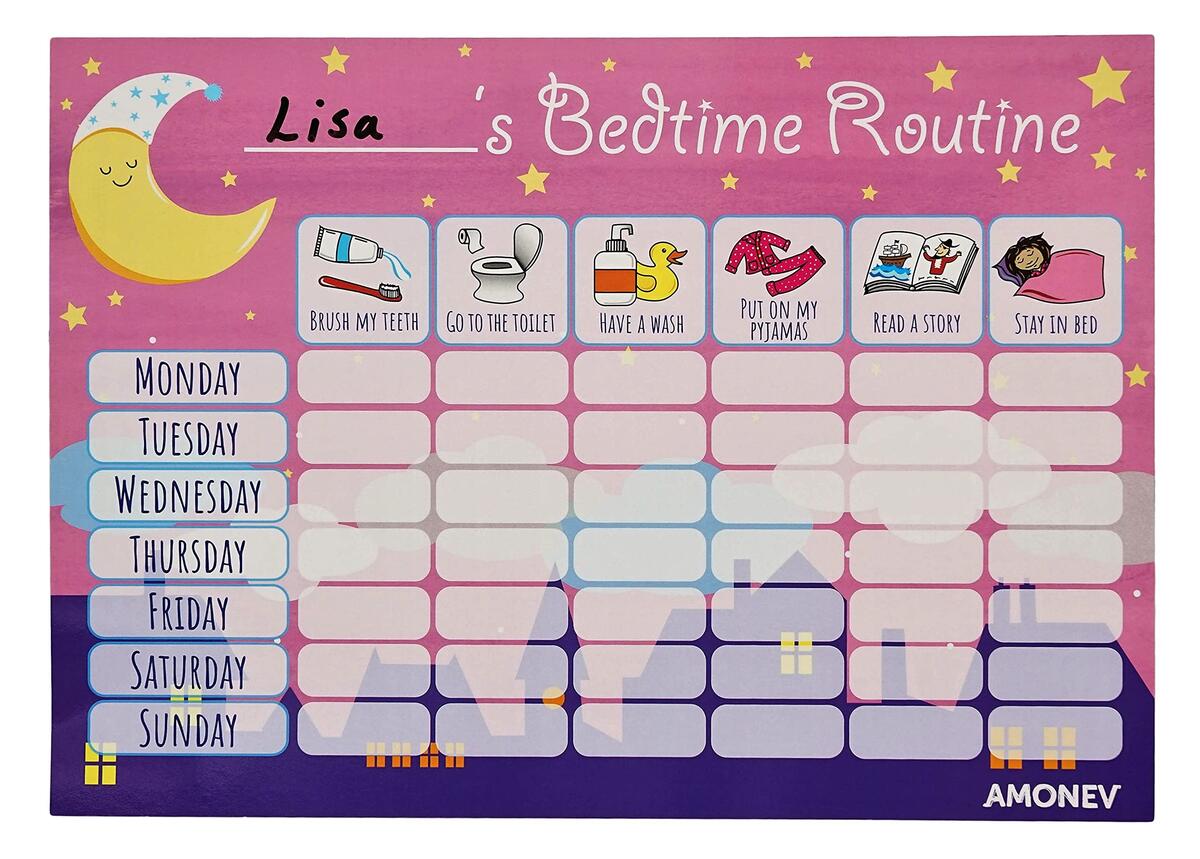 Amazon Amonev Bedtime Routine Chart Reward Chart For Sleep Training Twin Pack Chart For Boys Girls Toddlers And Young Children With 225 Star Stickers Included Office Products