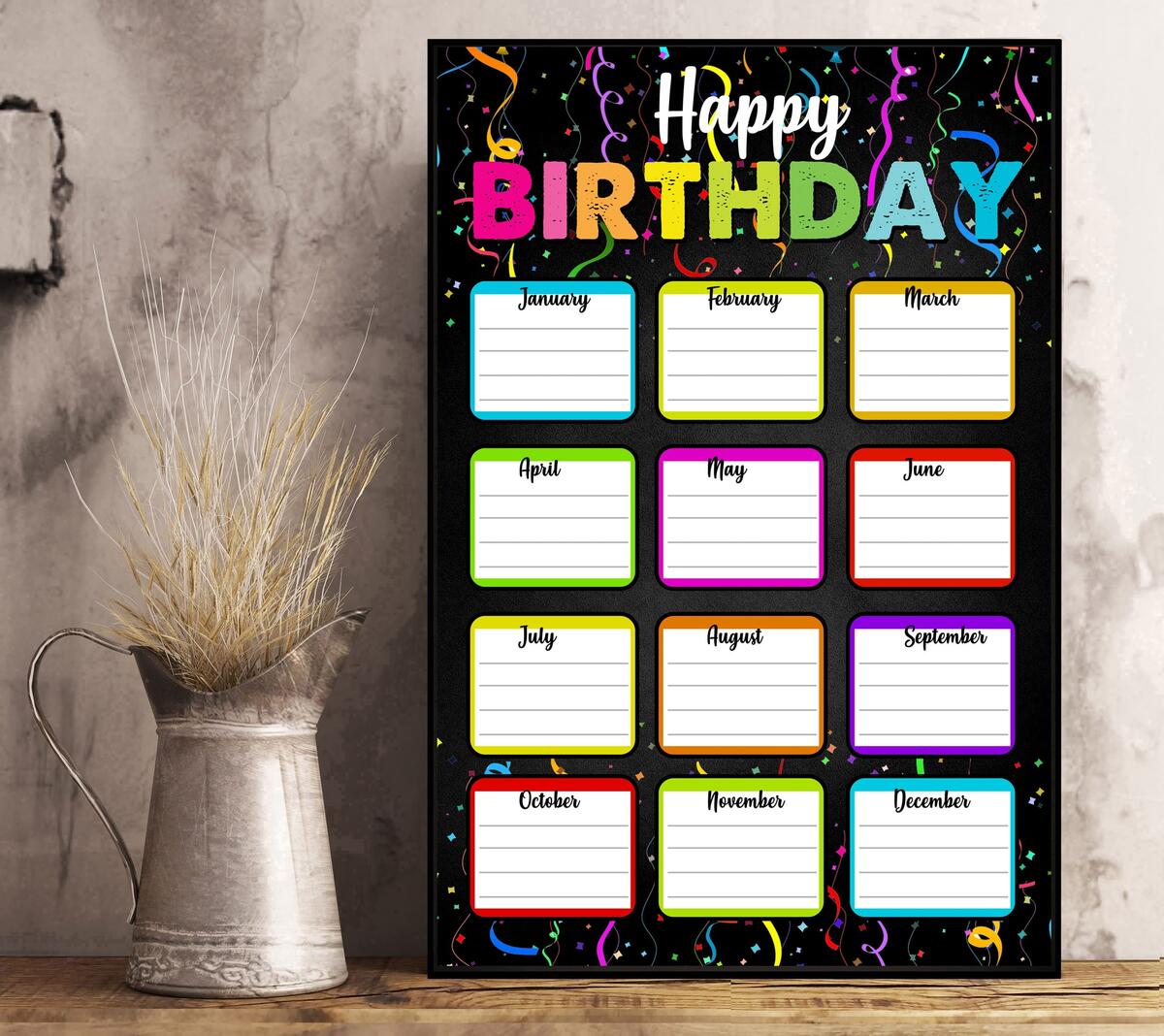 Amazon Confetti Happy Birthday Theme Birthday Poster Happy Chart Collections Classroom Decorations Calendar For Back To School Bulletin Board Teaching Supplies 11 x17 12 x18 16 x24 24 x36 Office Products
