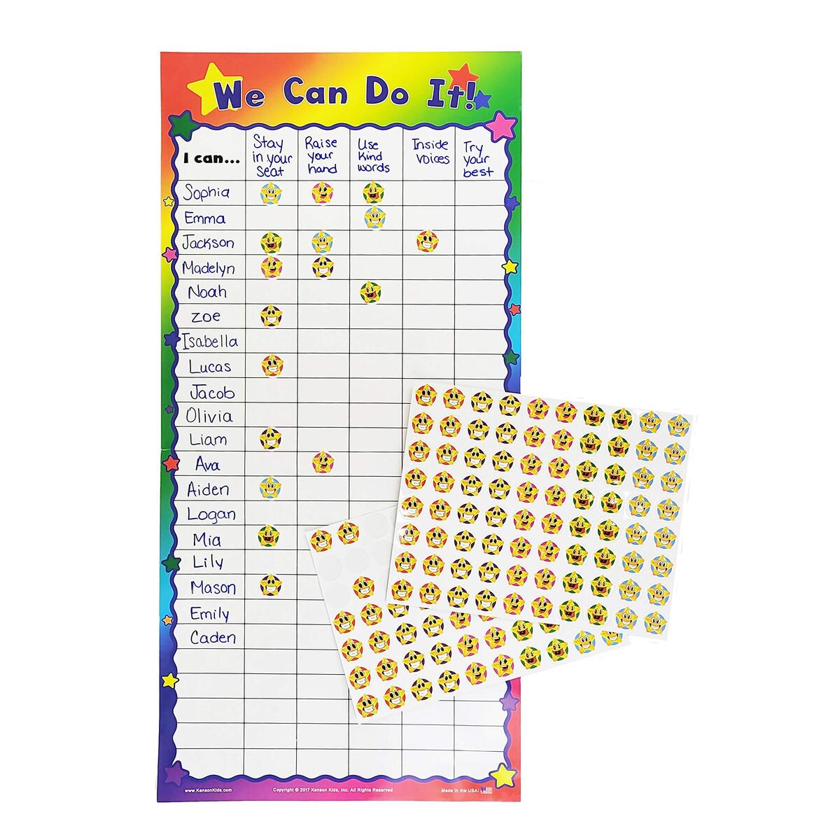 Amazon Kenson Kids We Can Do It Customizable Dry Erase Incentive Chart 14 1 2 x 30 With Cling Reward Smiley Face Stars Home School Preschool Classroom By Makers Of The I Can