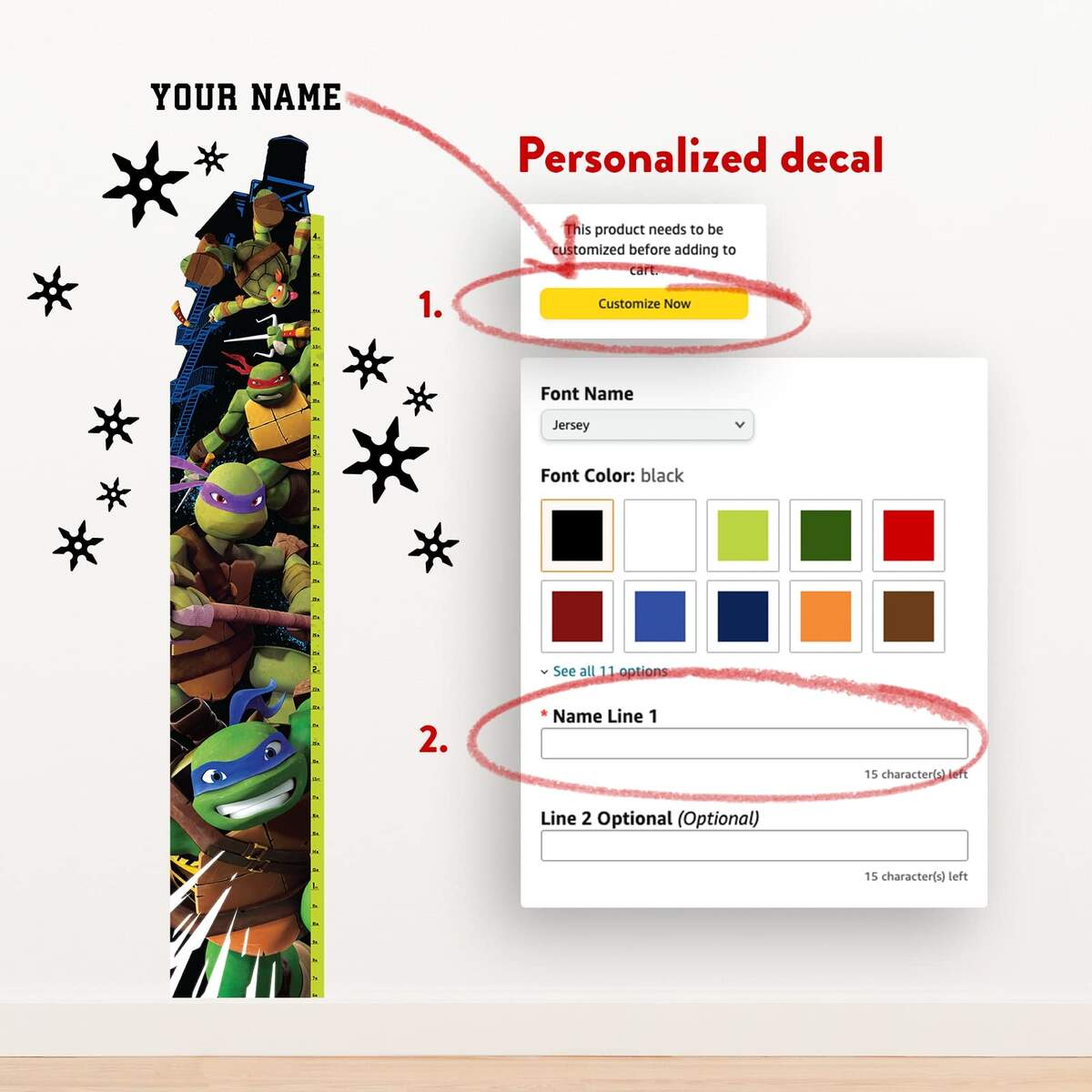 Amazon Oliver S Labels Growth Chart For Kids Cute Personalized Wall Sticker Ruler For Child Size Height Measurement Decal For Kids Decor For Boys Girls Teenage Mutant Ninja Turtles Baby
