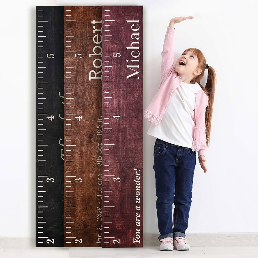 Amazon Personalized Wooden Height Growth Chart Ruler For Kids Boys Girls W Name 3 Designs 5 Various Wood Colors Nursery Hanging Wall Decor Unique Baby Shower Newborn Gift Wood Measure Baby