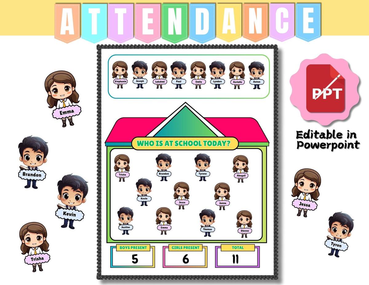 Attendance Chart Bulletin Board School Theme Daily Attendance Chart L Editable In Powerpoint L Elementary Attendance Board For Grades K 6 Etsy Israel