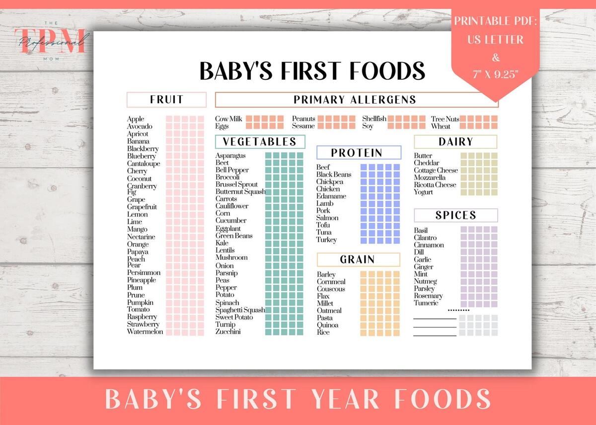 BABY FIRST FOOD Chart Printable Pdf First 100 Foods Tracker For Newborn 100 Before 1 Year Log New Mom Baby Meal Planner Etsy