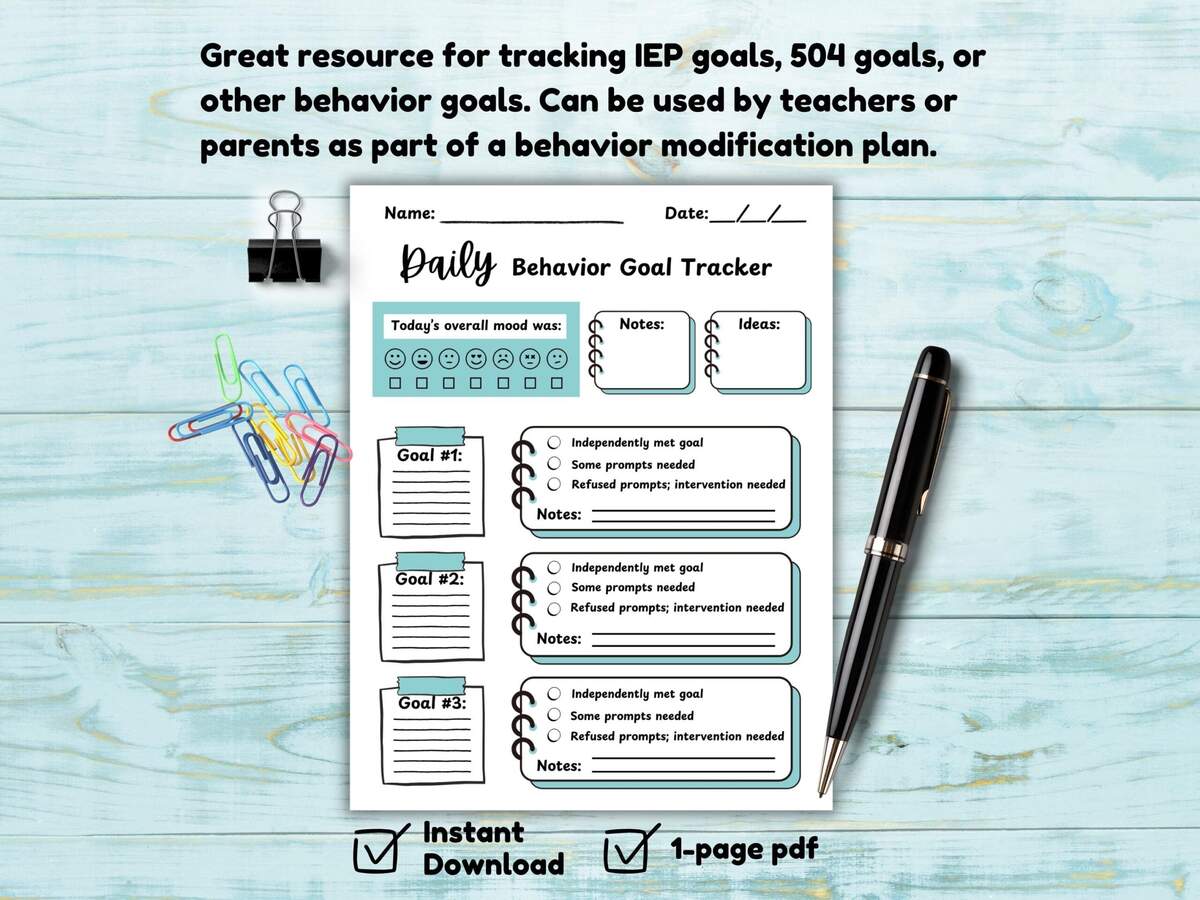 Behavior Goal Tracking Sheet Daily Tracking Sheet For IEP Or Behavior Goals Etsy