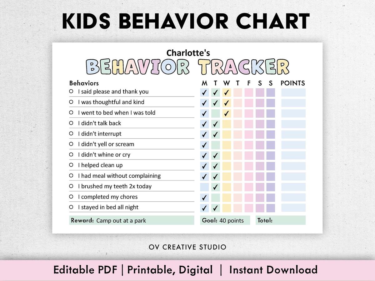 Single Behavior Chart For Kids Practicing Good Behavior