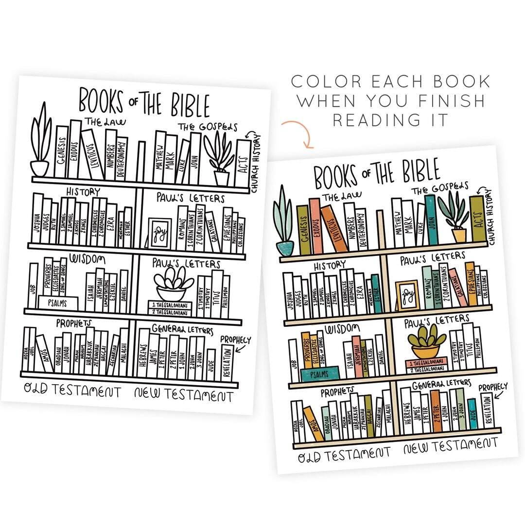 Bible Reading Plan Coloring Page With Categories Color As You Go Bible Tracker Printable Etsy
