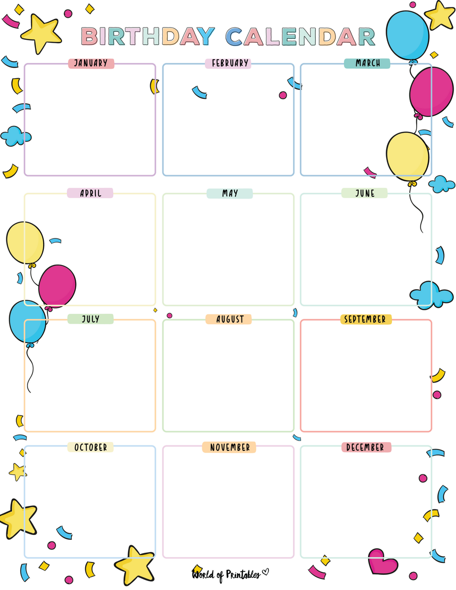 Birthday Calendars World Of Printables Happy Birthday Chart 10 Free PDF Printables Printablee