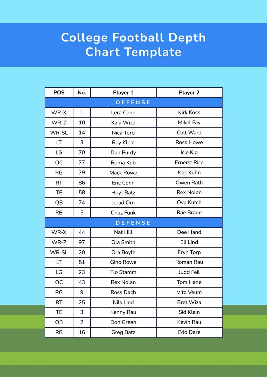 Blank Football Depth Chart In Illustrator PDF Download Template