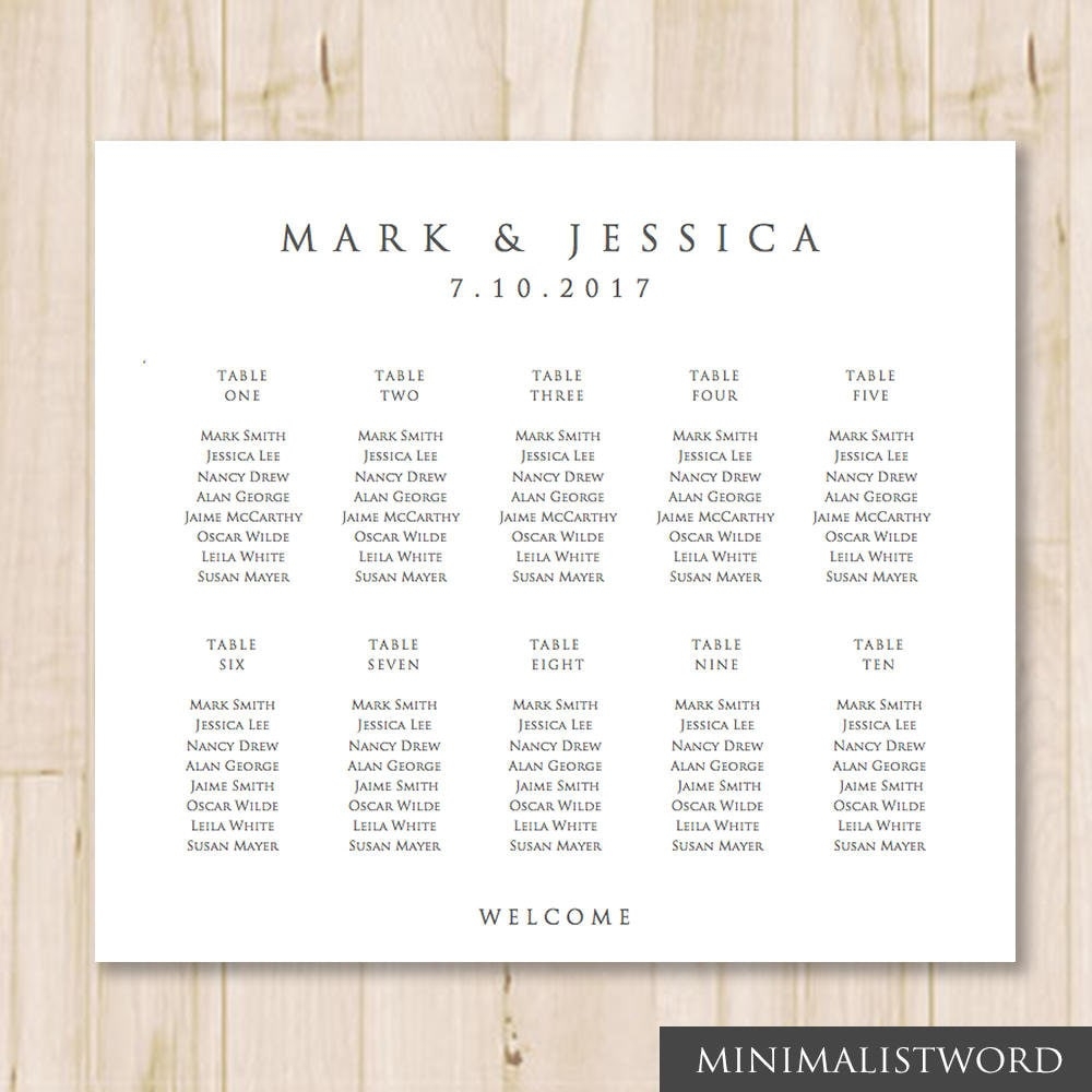Buy 10 Tables Wedding Seating Chart Template Seat Chart Template Wedding Table Chart Microsoft Word DOC 24 X 20 INSTANT DOWNLOAD Online In India Etsy