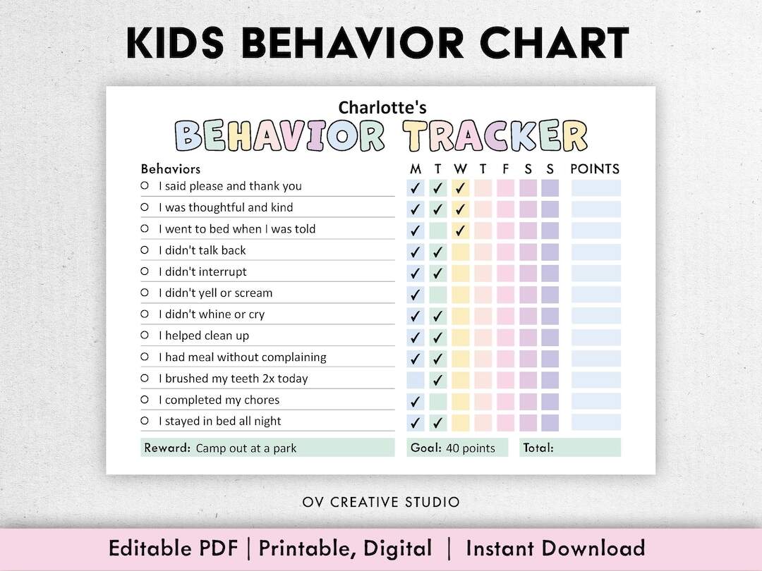 Buy Behavior Reward Chart For Kids Printable Editable Digital PDF Good Behavior Tracking Children Behavior Chart Home Classroom Online In India Etsy