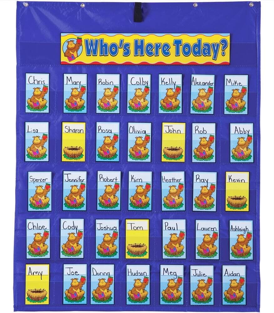 Carson Dellosa Publishing Attendance Multiuse Pocket Chart 35 Pockets Two Sided Cards Blue 30 X 37 1 2 Walmart