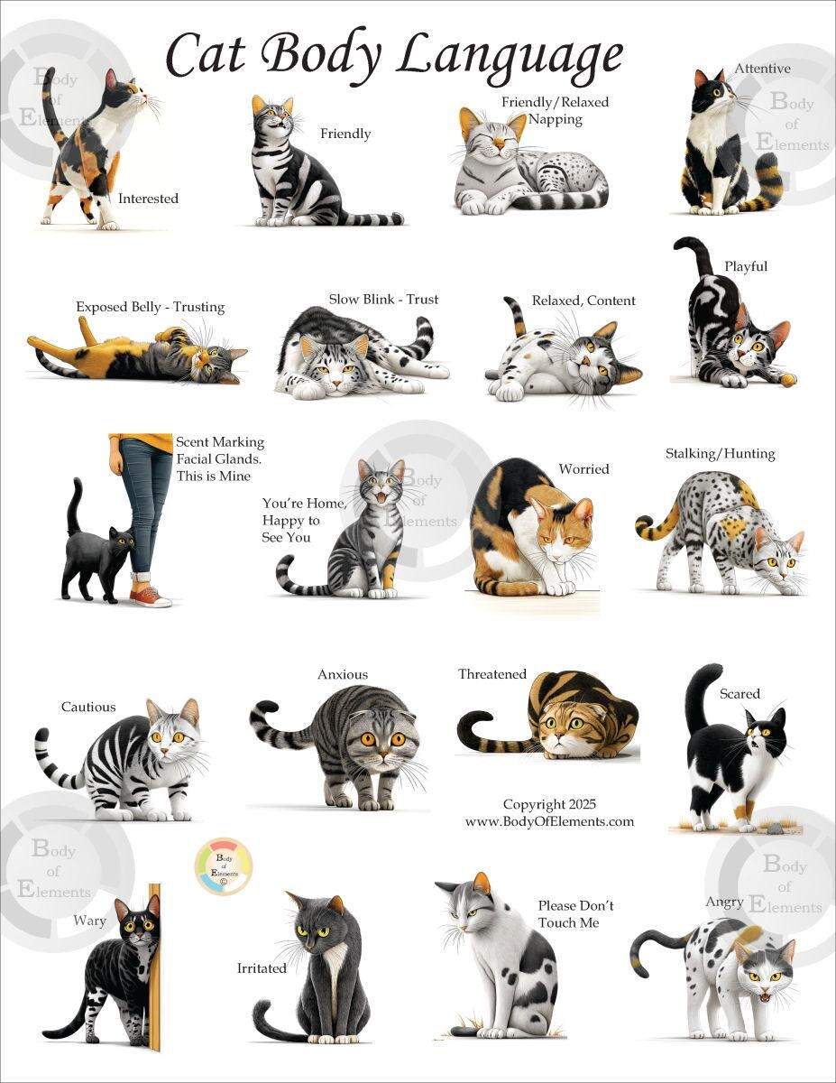 Cat Body Language Chart Illustrated Guide To Feline Emotions Mood Behavior Digital Download Gift Print Veterinary Wall Art Etsy