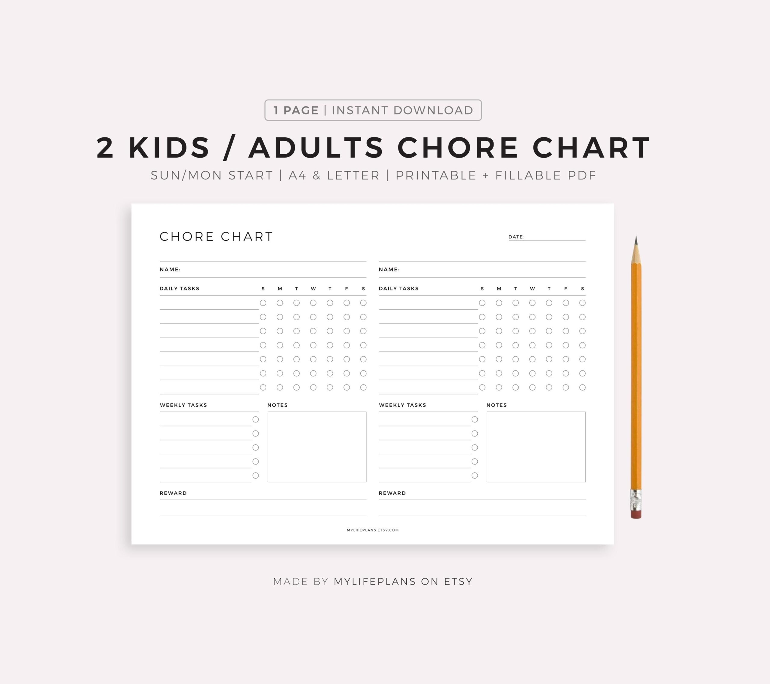 Chore Chart For 2 Kids Adults Printable Template Weekly Household Chores House Responsibilities A4 Letter Instant Download Etsy Chore Chart For 2 Kids Adults Printable Template Weekly Household Chores House Responsibilities A4 Letter Instant Download Etsy