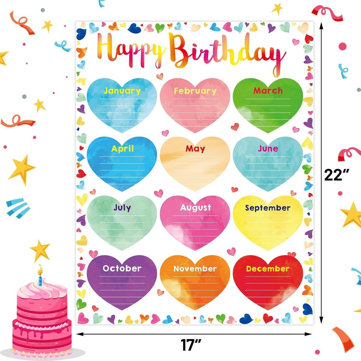 Classroom Tapestry Happy Birthday Chart Poster For Classroom Confetti Birthday Calendar Bulletin Board Decor High School Classroom Decor