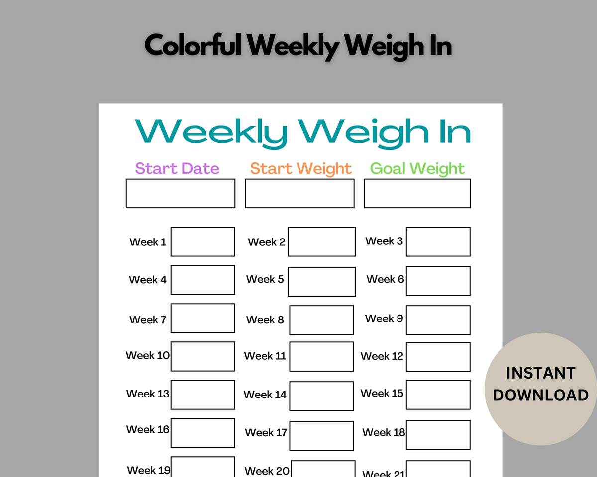 Colorful Weekly Weight Loss Tracker Weight Loss Template New Years Resolution Goal Tracker Instant Download Fillable PDF Etsy