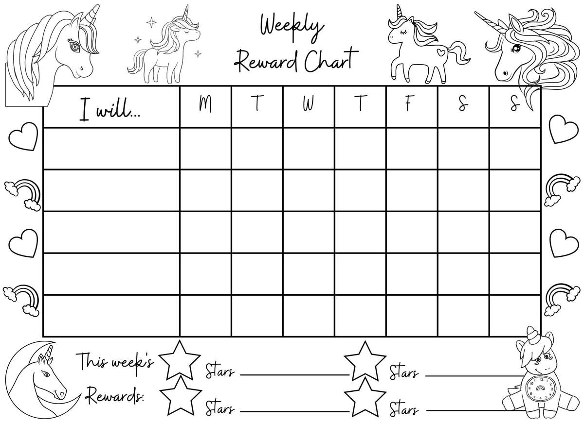 Colour Your Own Children S Reward Chart Unicorns Theme Download Print And Colour Etsy