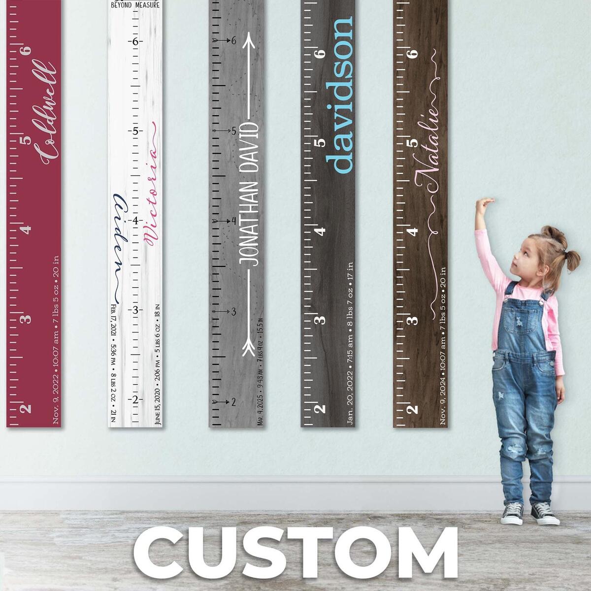 Custom Wooden Growth Chart For Kids Personalized Height Measuring Stick With Family Name GC CST Etsy