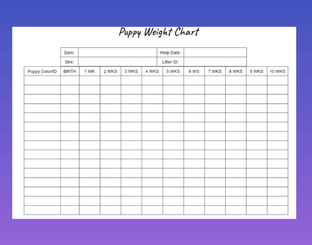 Dog Weight Log Pet Weight Tracker Puppy Weight Tracking Chart Printable PDF Etsy