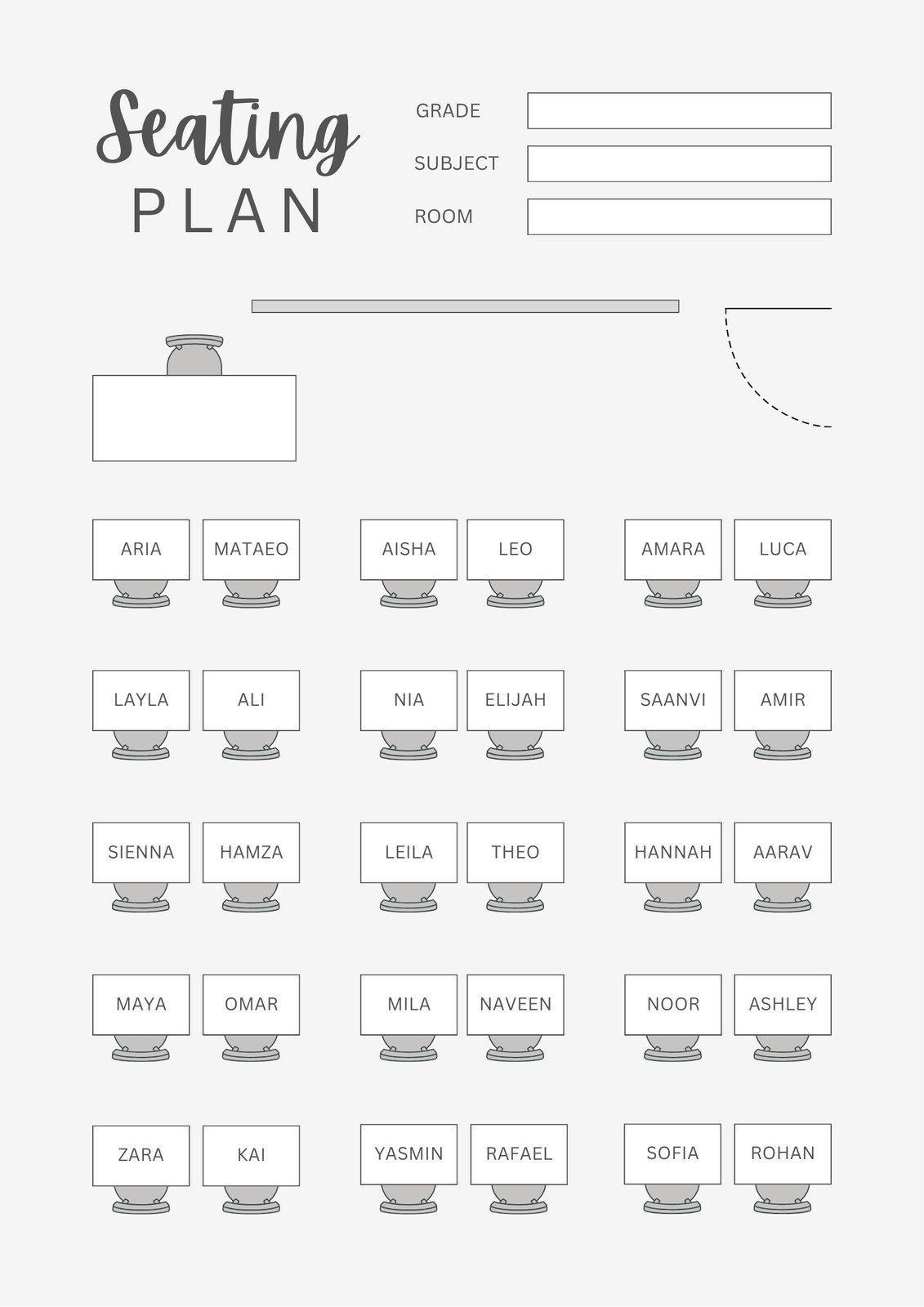 Editable Classroom Seating Chart Templates In Google Docs To Download