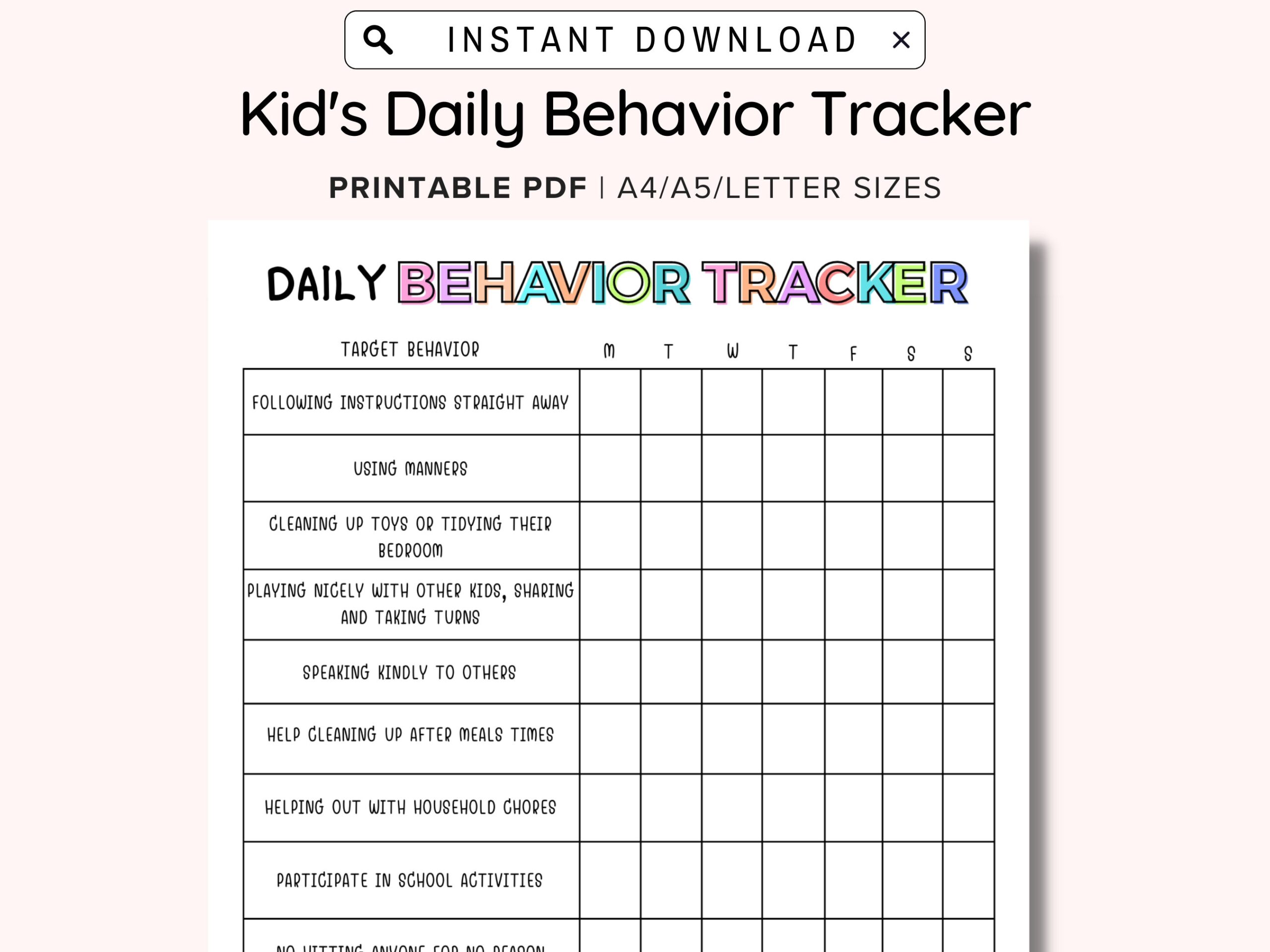 Daily Behavior Chart For Kids Printable Good Behavior Tracking Children Behavior Chart Home Classroom Kid s Chore Checklist A4 A5 PDF Etsy Hong Kong