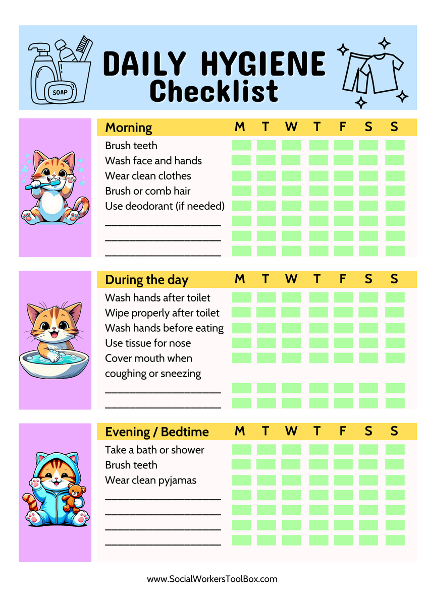 Free Printable 7 Personal Care Checklists With Pictures For Kids