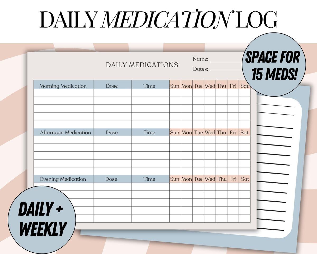 Daily Medication Log Printable Daily Medication Tracker Medication Schedule Chart Am Pm Prescription Log Medicine Tracker For Nurse Rx List Etsy