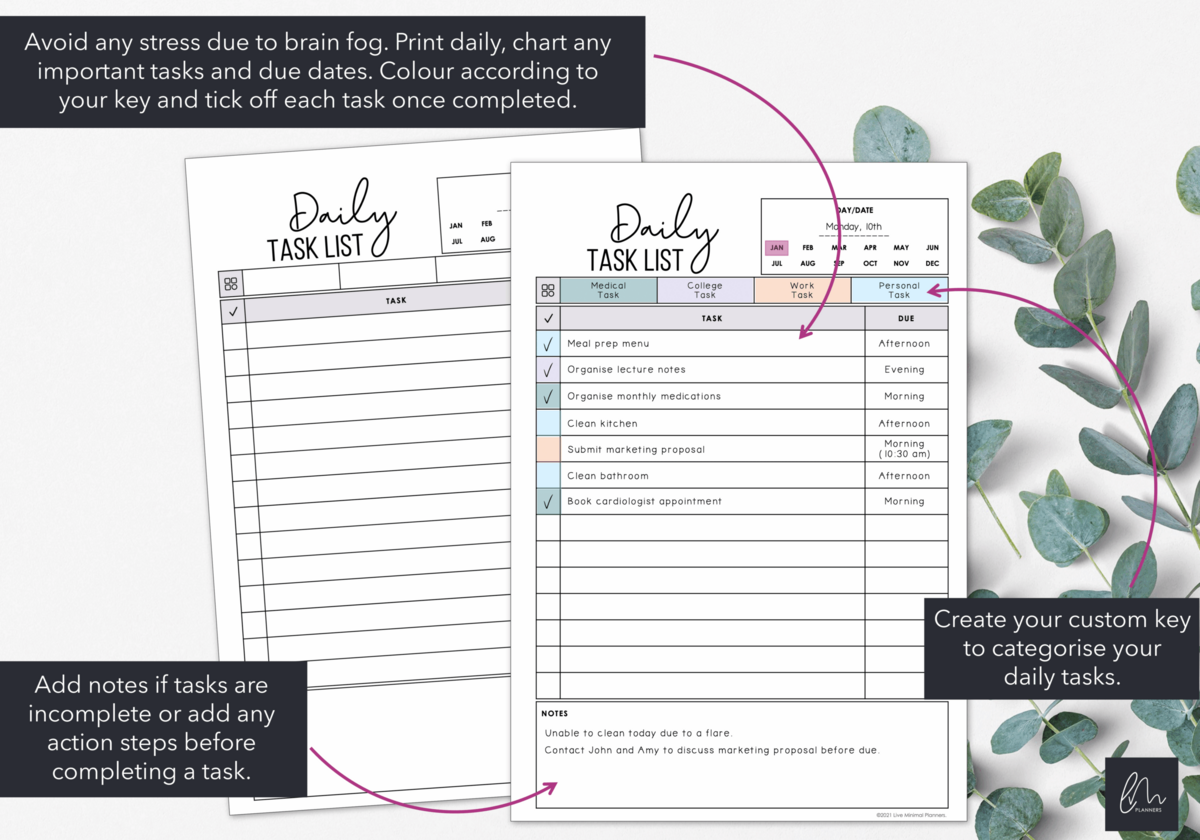 Daily Task List Productivity Tracker Instant Download Live Minimal