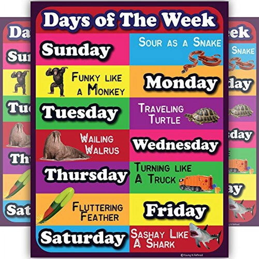 Days Of The Week Lamintated Educational Chart Fun Poster For Kids And Teachers With Funny Lines And Animals Edu Walmart Days Of The Week Lamintated Educational Chart Fun Poster For Kids And Teachers With Funny Lines And Animals Edu Walmart