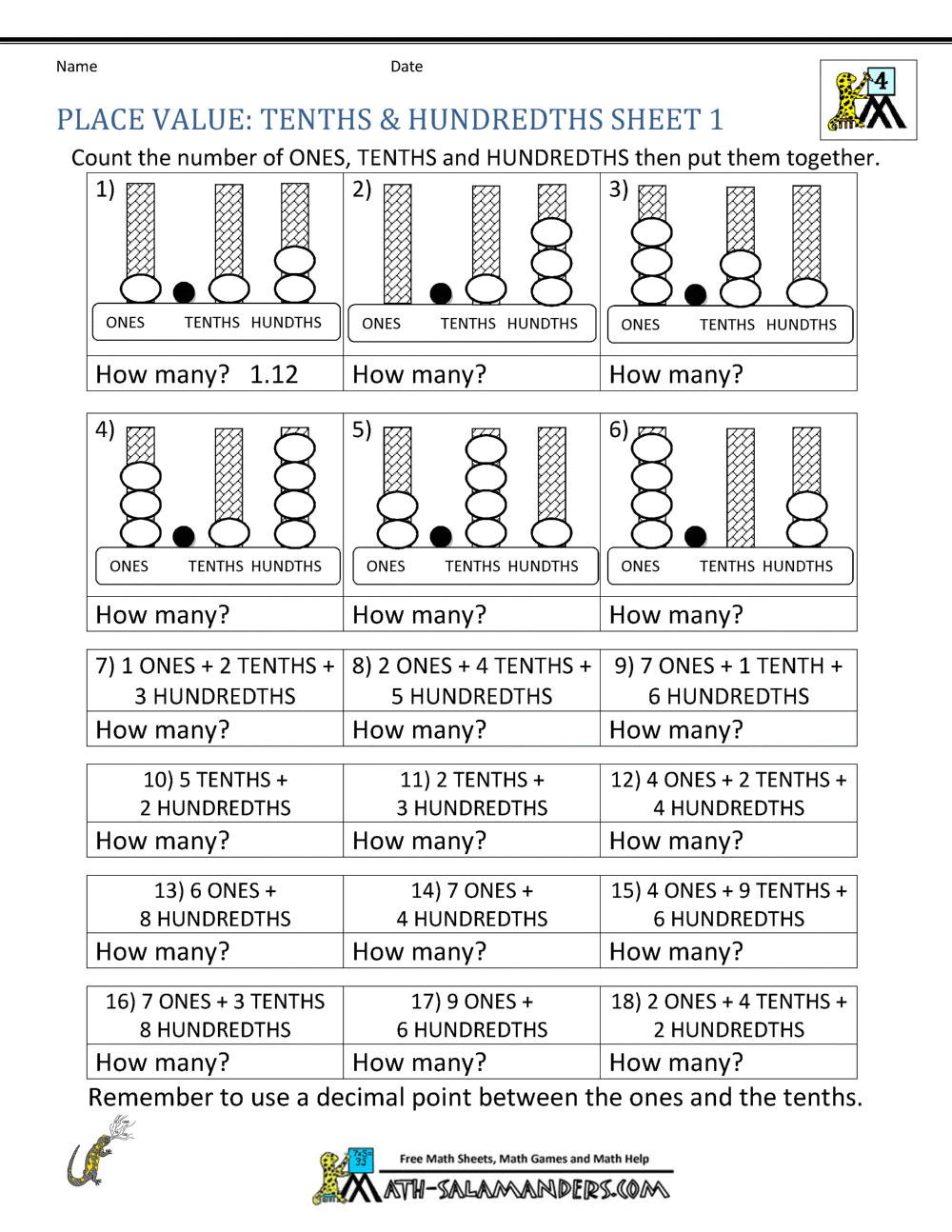 Decimal Place Value Worksheets 4th Grade Decimal Place Value Worksheets 4th Grade