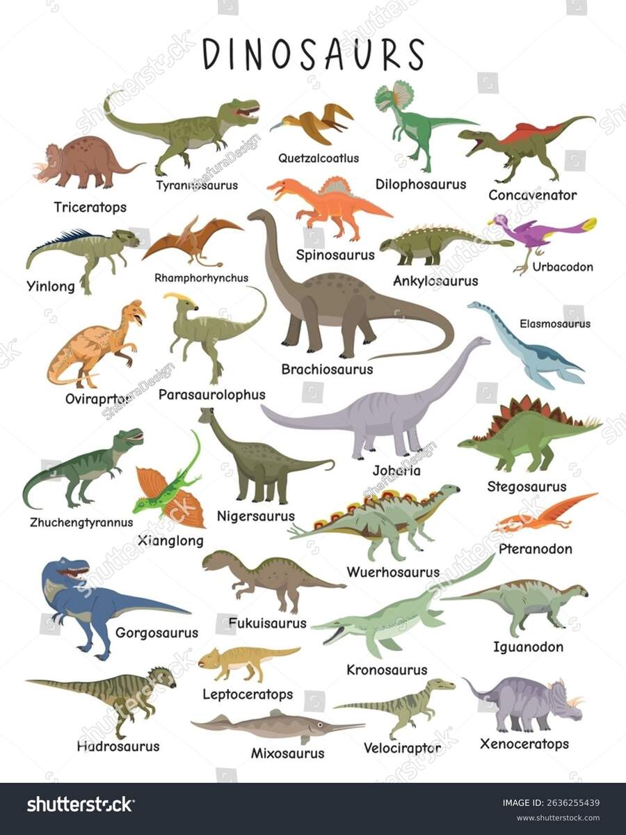 Dinosaur Names Poster Fun Illustrated Prehistoric Stock Vector Royalty Free 2636255439 Shutterstock