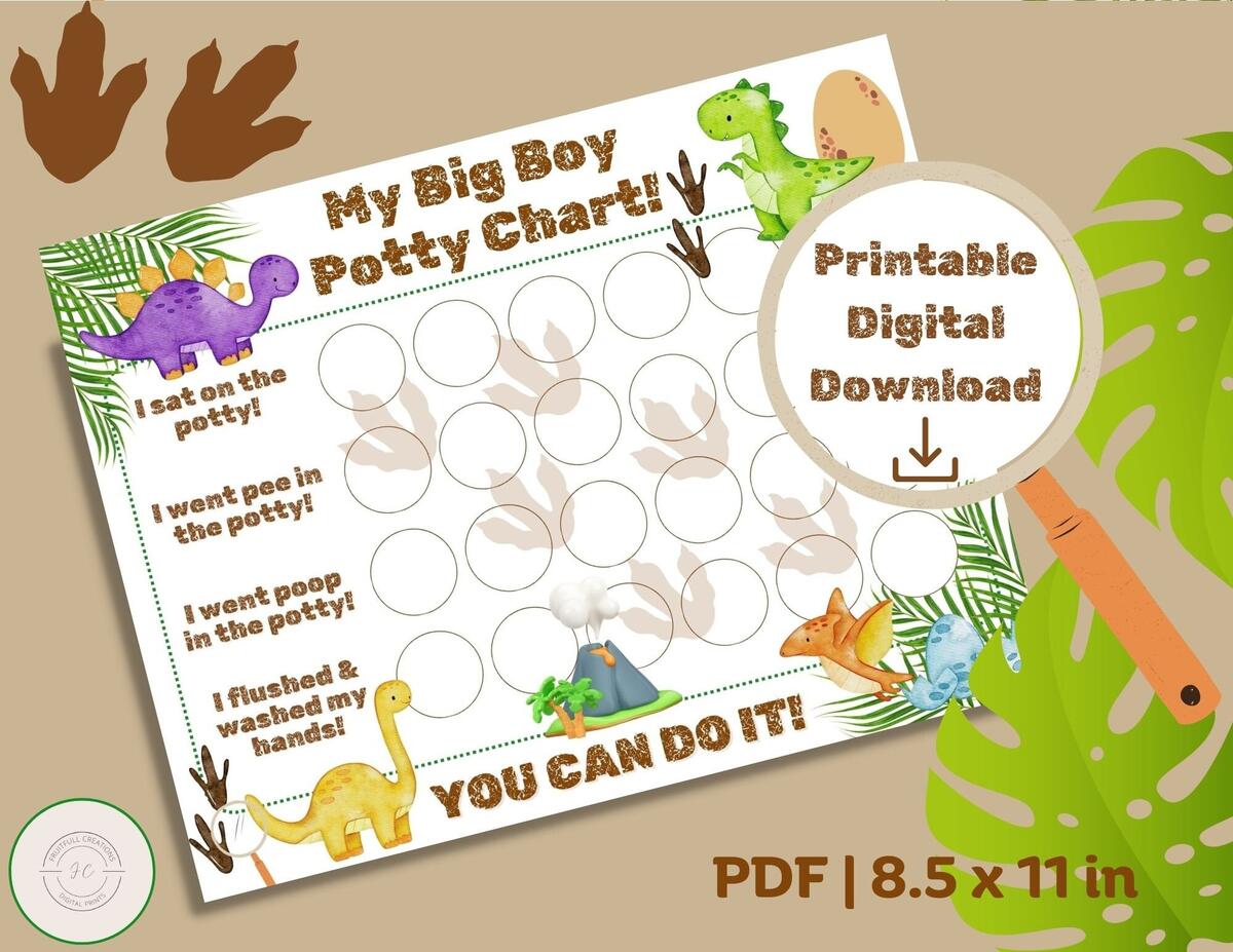 Dinosaur Potty Chart Big Boy Reward System printable PDF Etsy