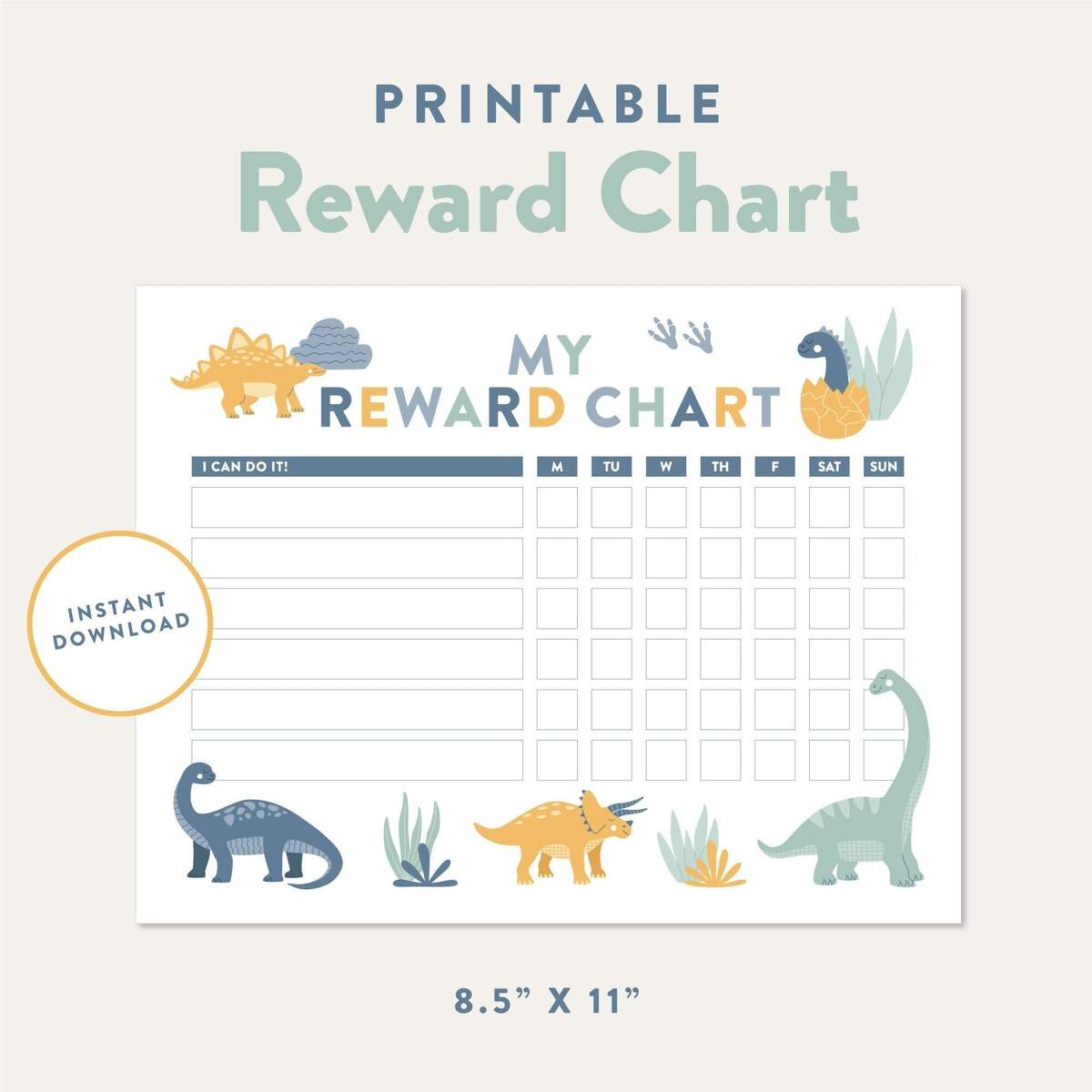 Dinosaur Reward Chart Kids Chore Routine Tracker PDF Etsy