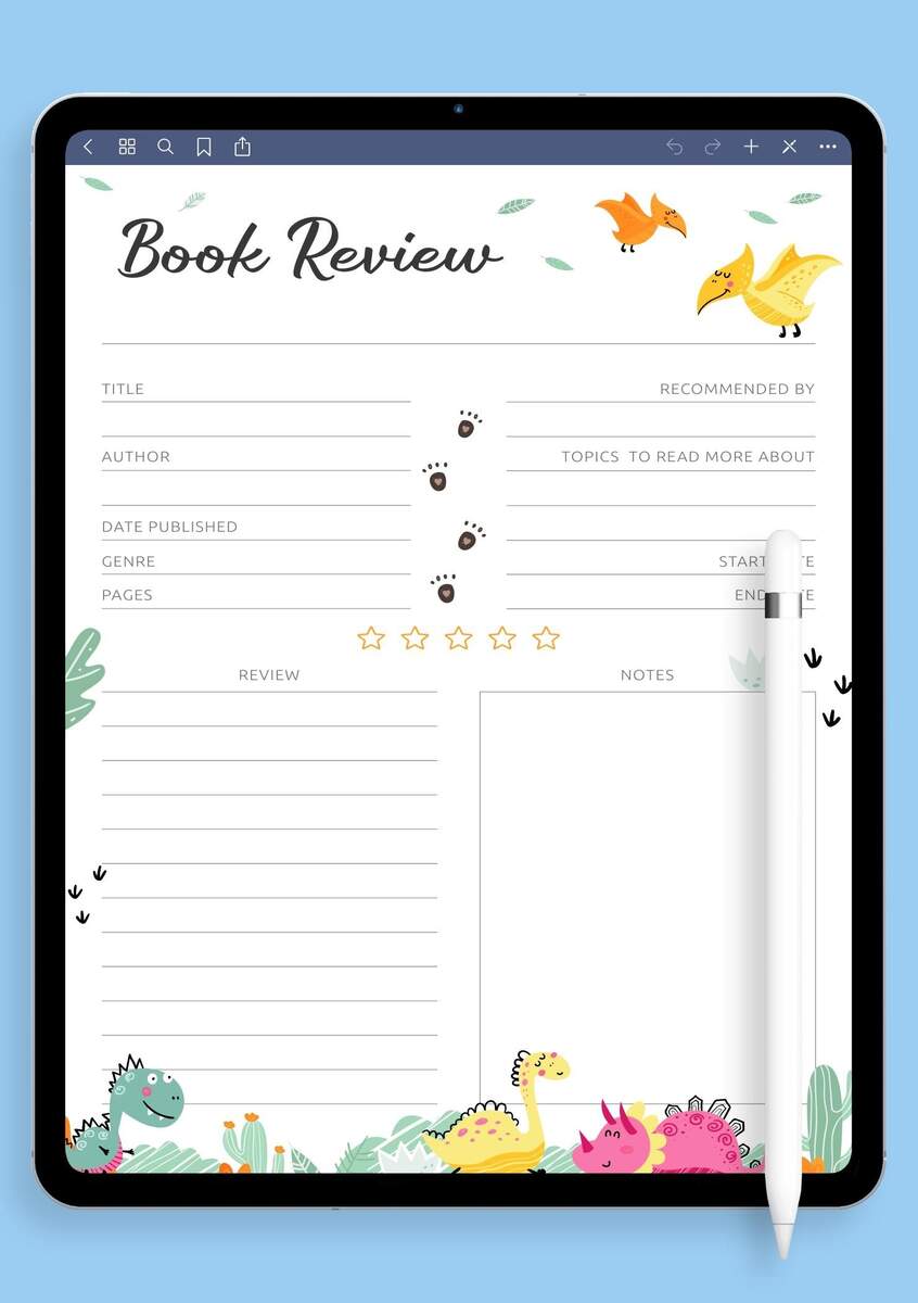 Download Printable Dinosaurs Book Review Template For Kids PDF