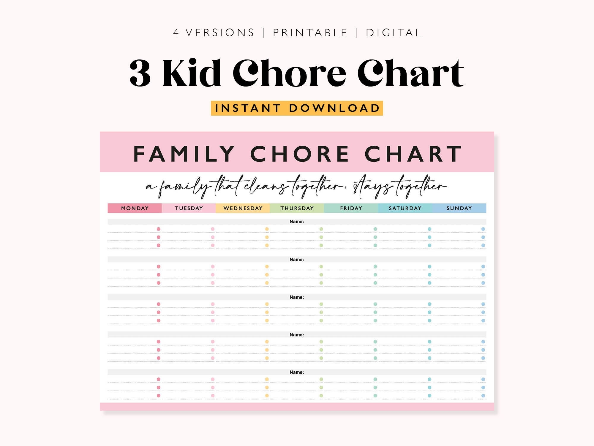 Editable Chore Chart Family Organizer 3 Kids Printable PDF Etsy Editable Chore Chart Family Organizer 3 Kids Printable PDF Etsy