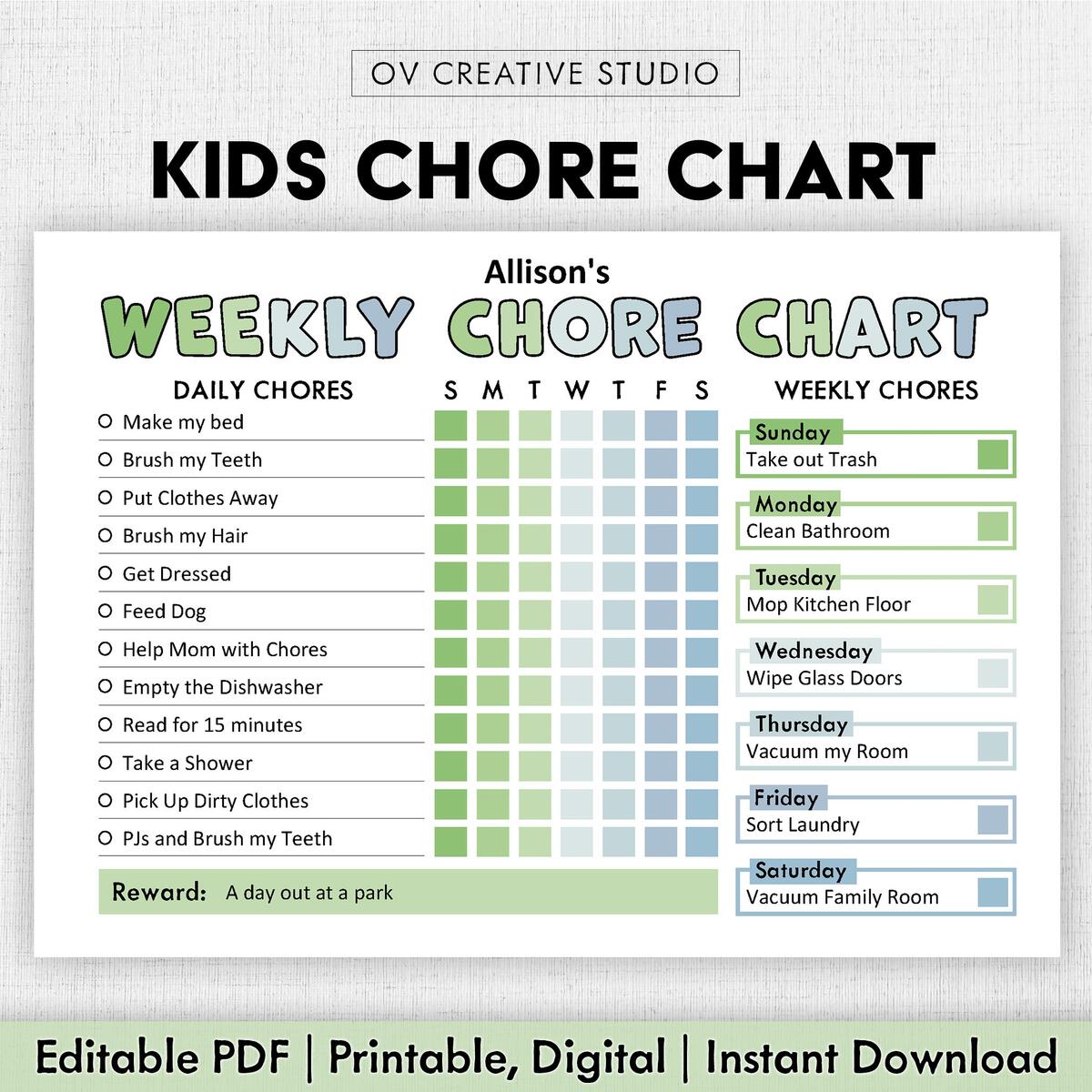 Editable Chore Chart For Kids Printable Kids Daily Weekly Responsibility Chart Kids Chore List Kids Daily Routine Checklist PDF Etsy Denmark