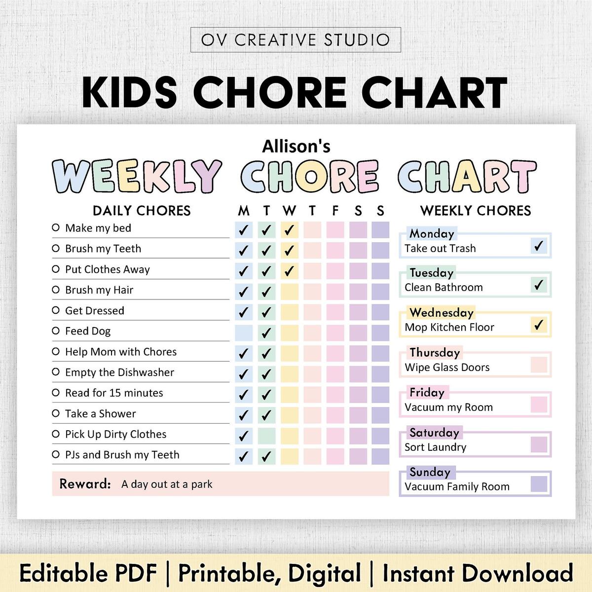 Chore Charts Printable Editable Daily Weekly Templates Free Printables Lettering SVG Files Tools Apps