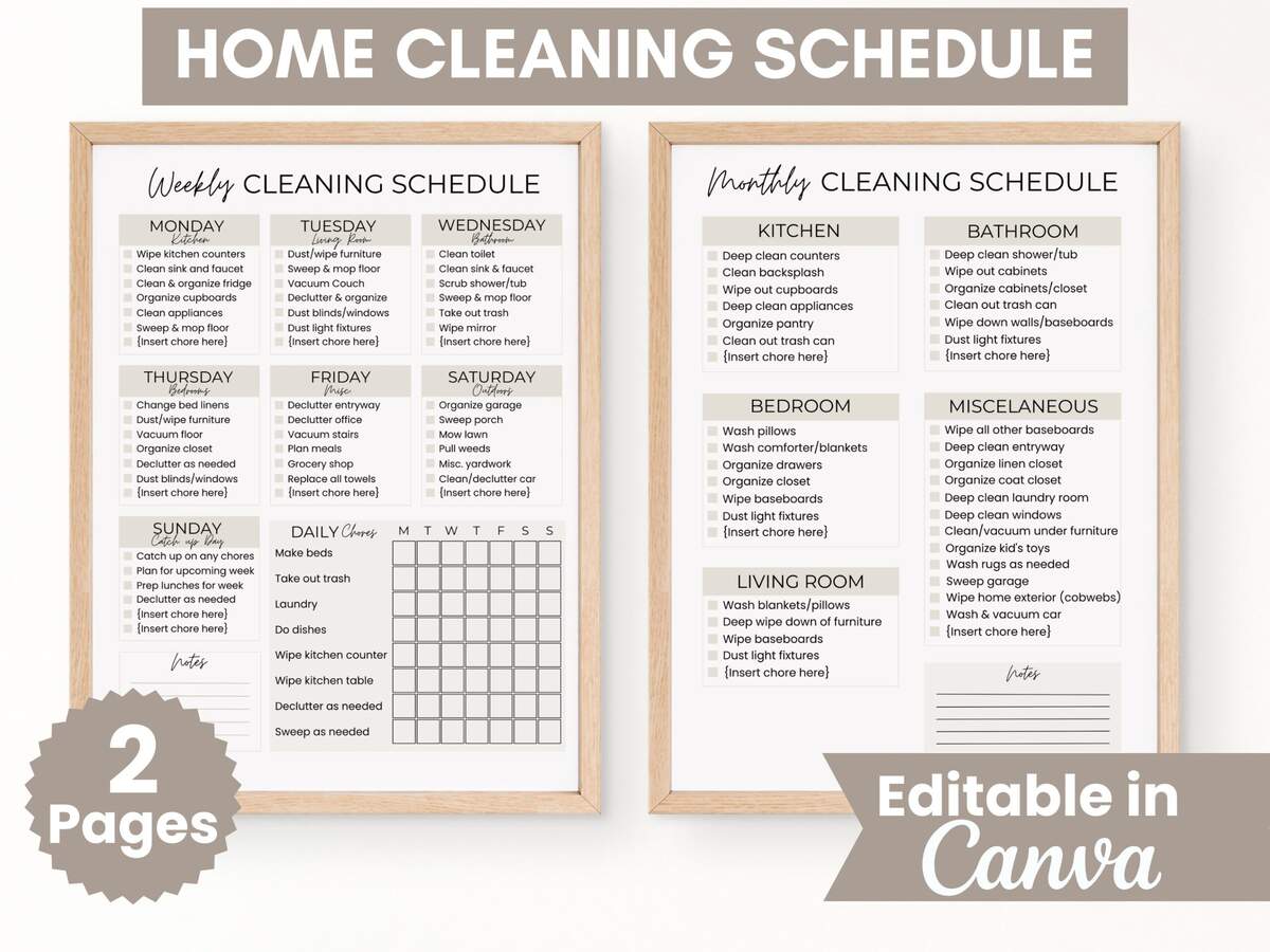 Editable Cleaning Schedule Checklist Adult Chore Chart ADHD Cleaning Checklist Template Zone Cleaning Weekly Household Chores Checklist Etsy