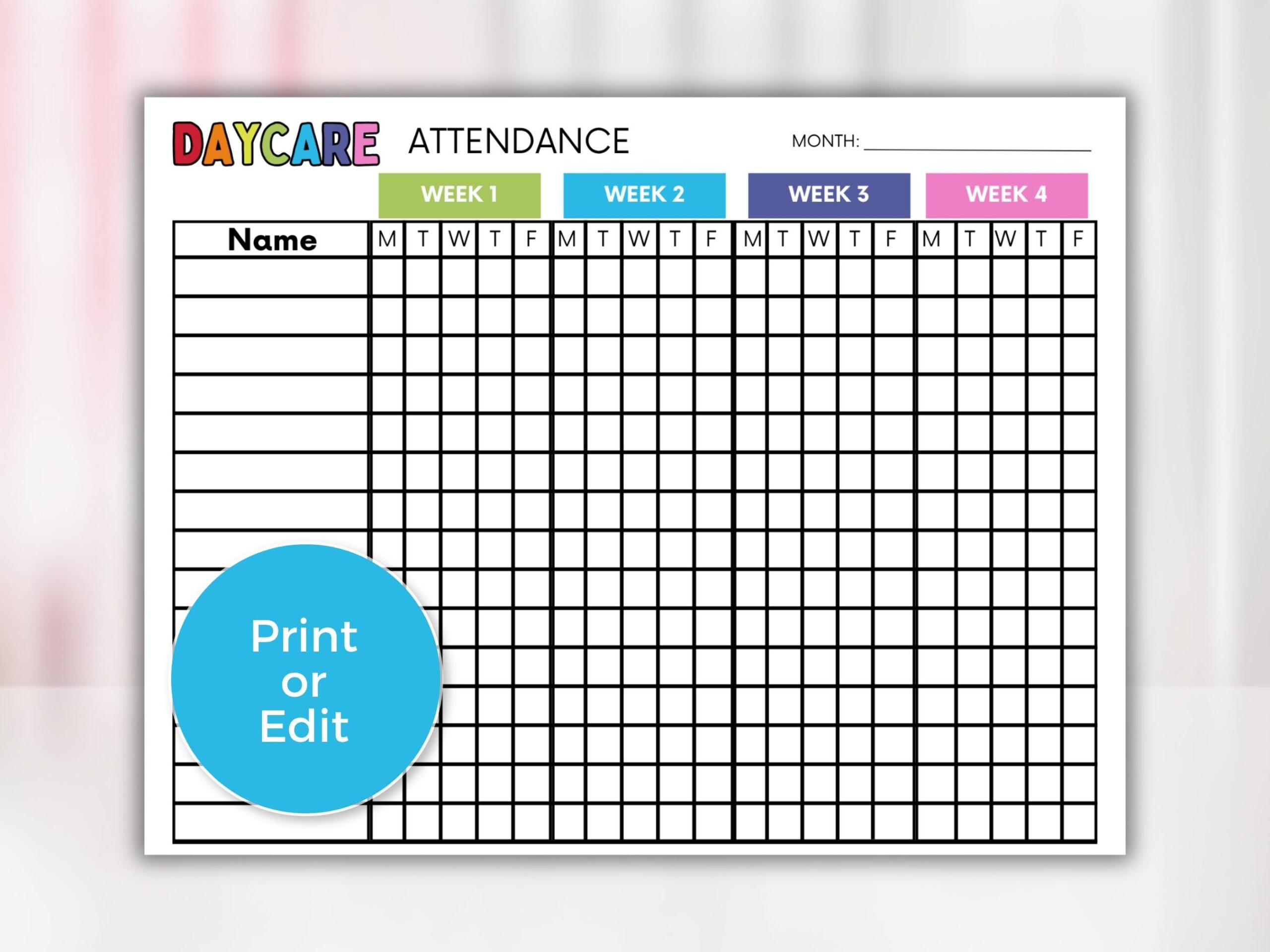 Editable Daycare Weekly Attendance Sheet Printable Daycare Attendance Log Daycare Schedule Daycare Attendance Tracker Attendance Record Etsy